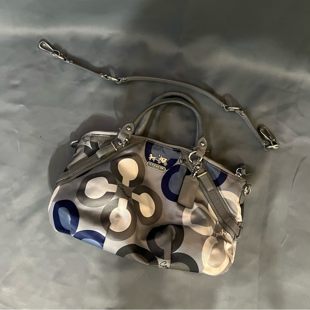 Coach Gray and Navy Circle Print Satchel with Removable Strap